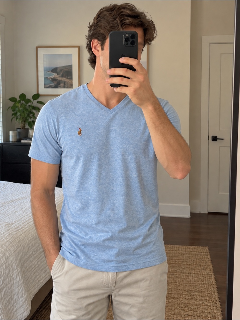 Polo Ralph Lauren Men’s Light Blue V-Neck T-Shirt Size S